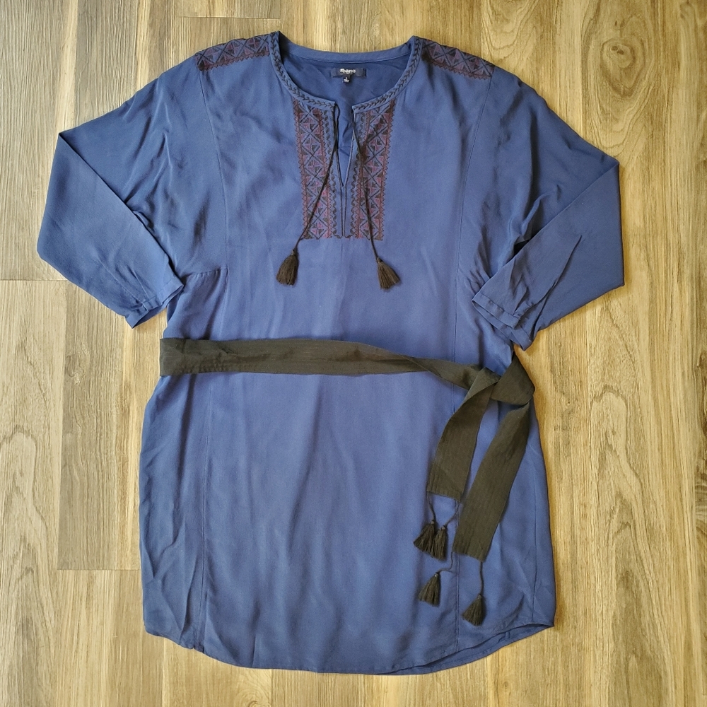 Madewell Blue Silk Embroidered Dress